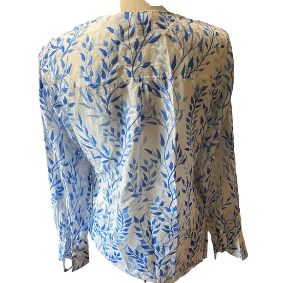 Carlisle women’s leave design white blue long sleeve blouse (4) - Picture 4 of 7